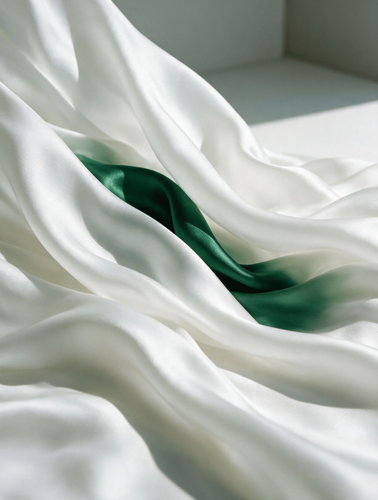 Flowing white silk fabric