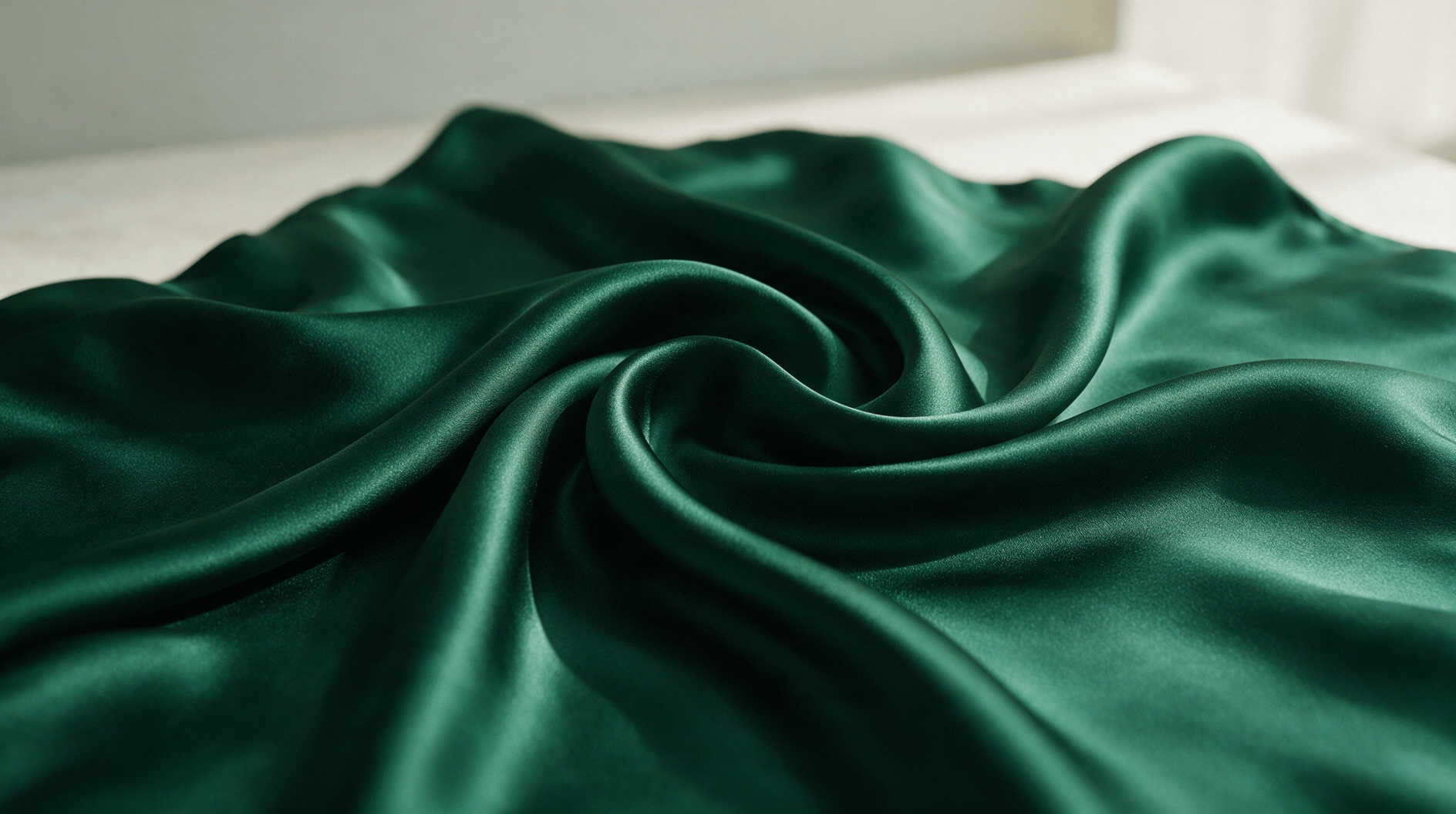Deep emerald green silk in dark elegant folds