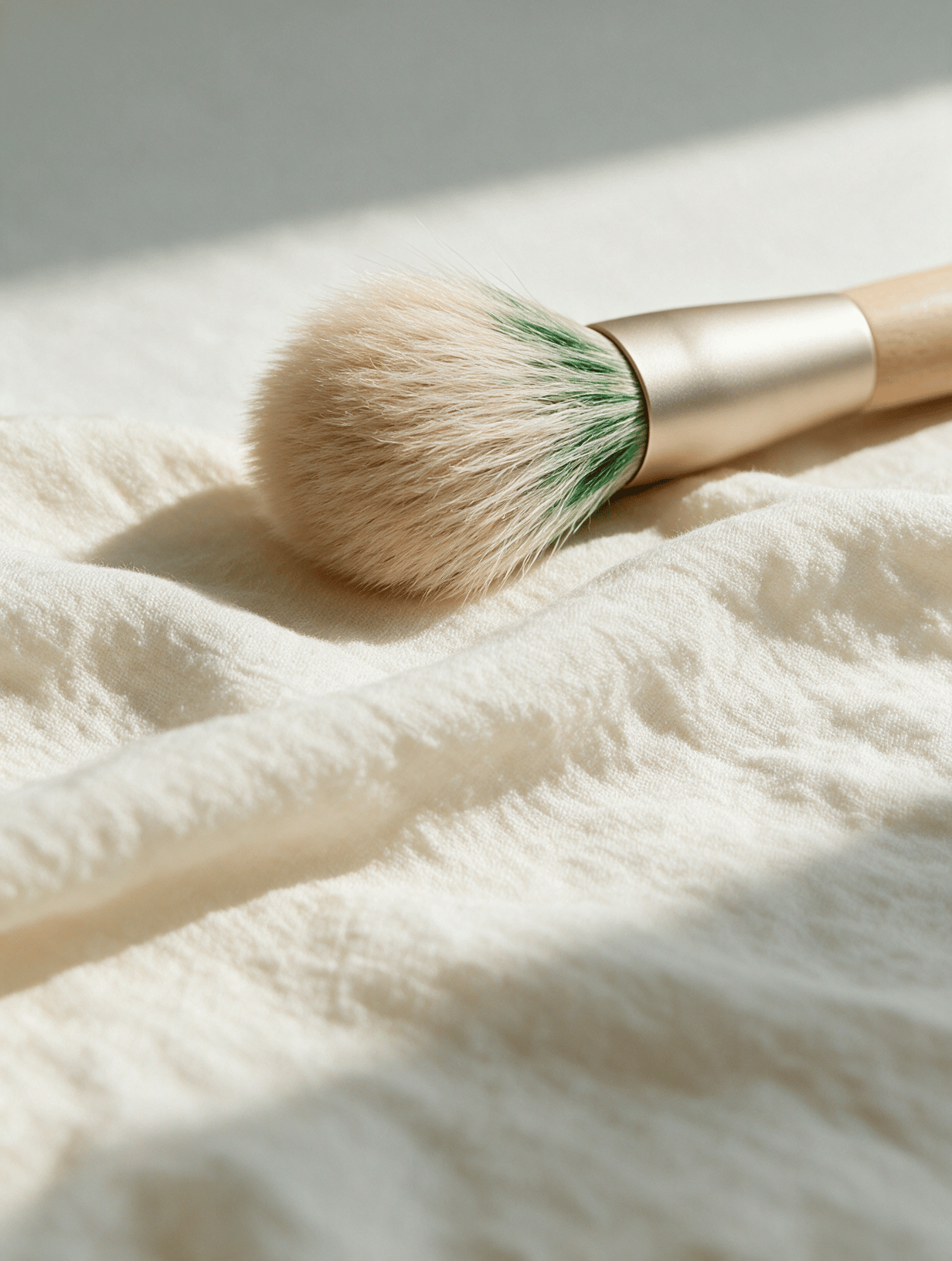 Soft feathery brush bristles on cream fabric