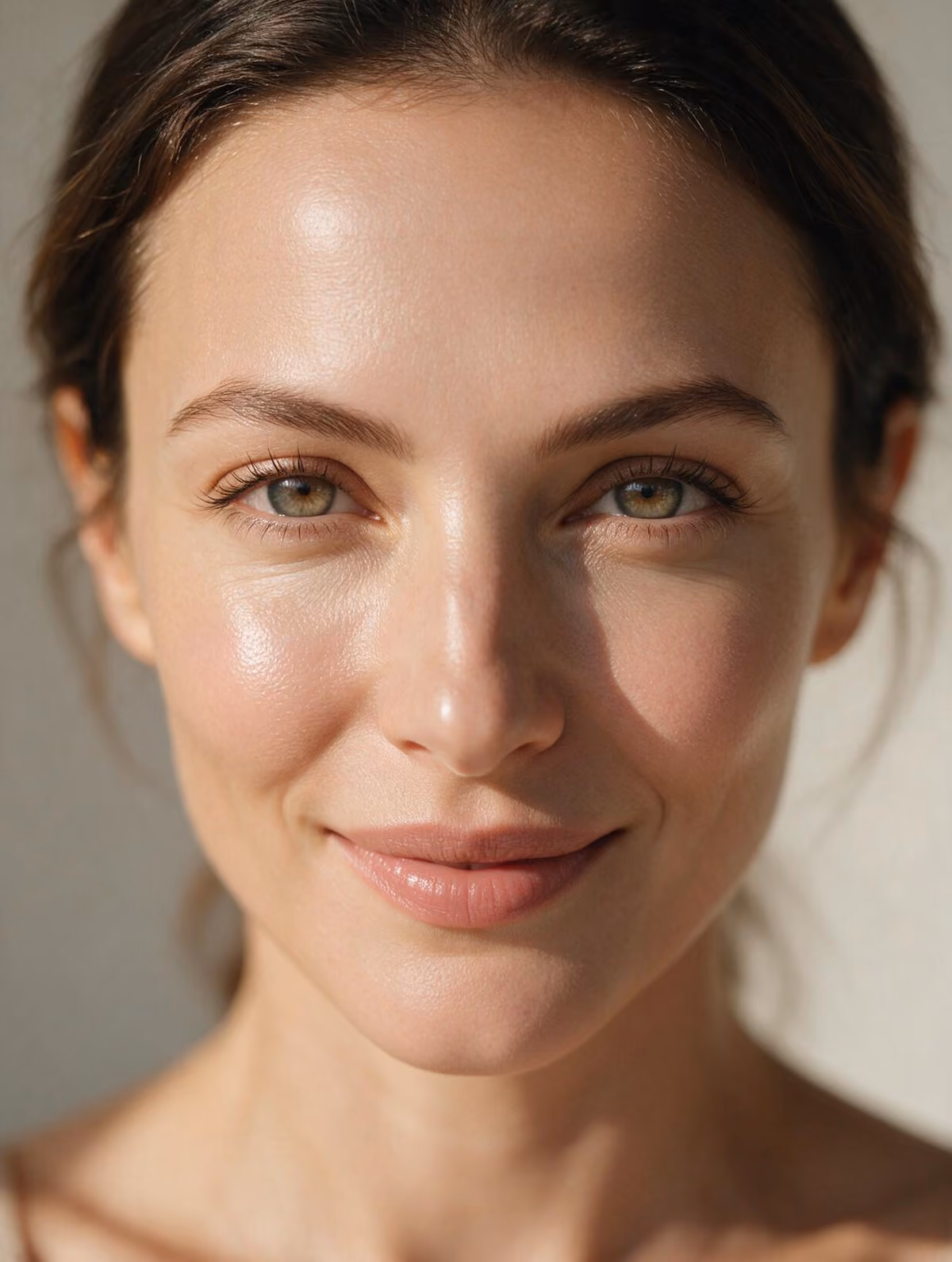 Close portrait of a woman with fresh, natural skin