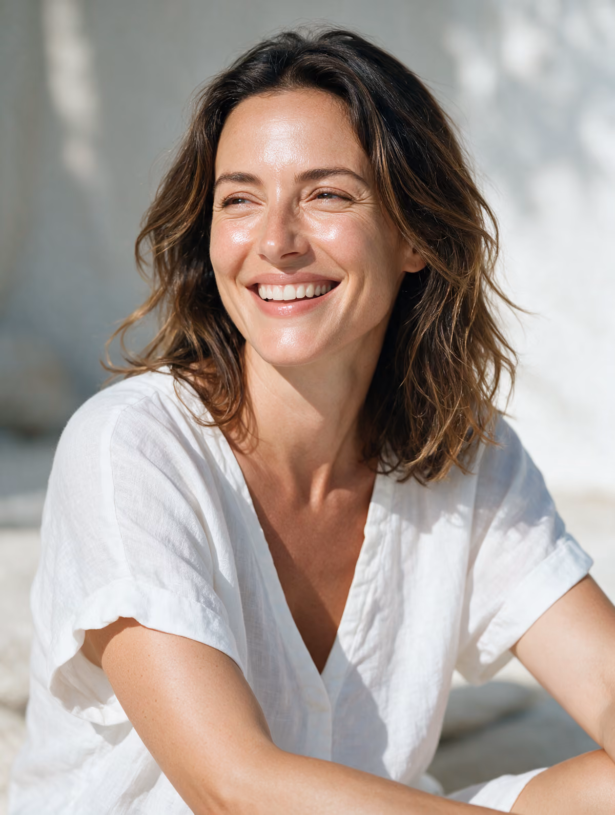 Smiling woman with a glowing, even complexion